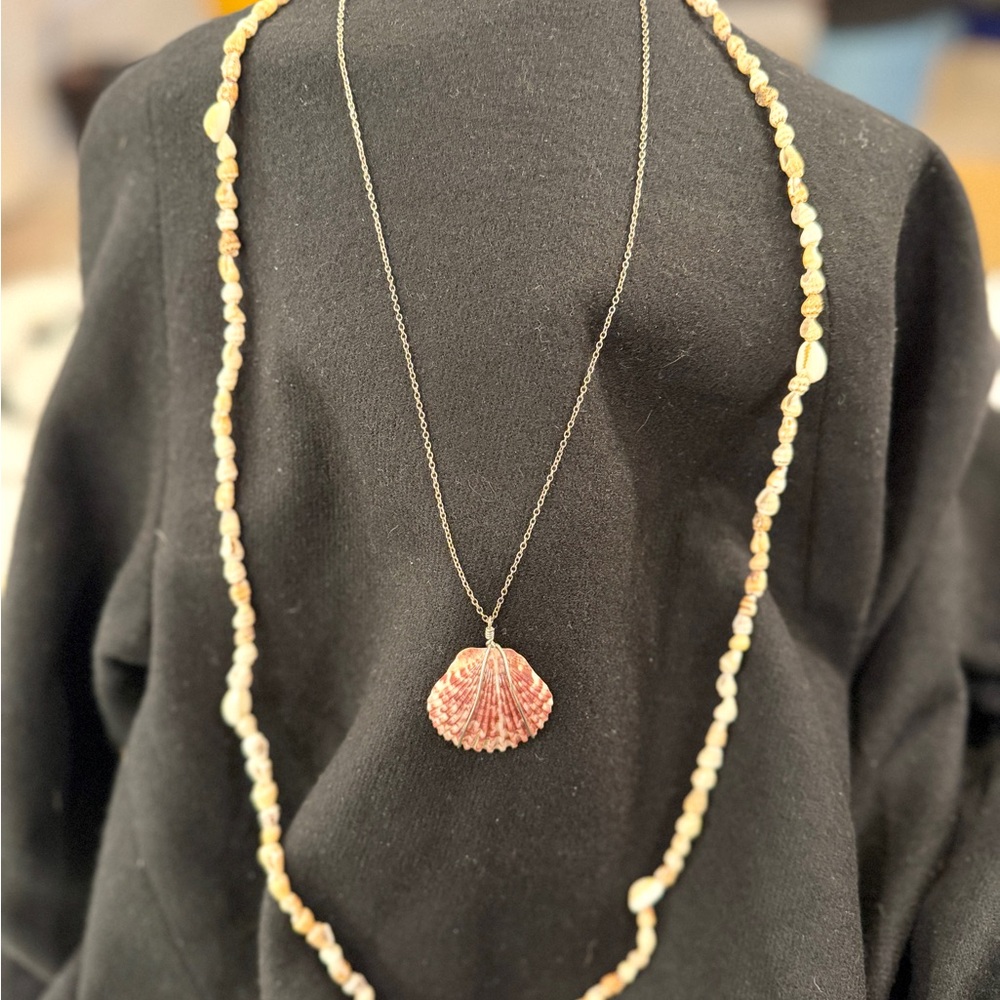 Pair of Elegant Shell Pendant Necklaces with Sterling silver chain